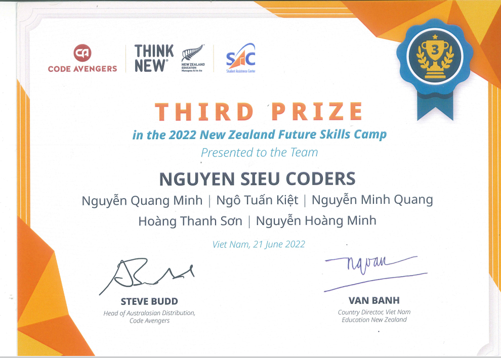 Team Nguyễn Siêu giành giải Ba trại hè Kỹ năng tương lai New Zealand 2022