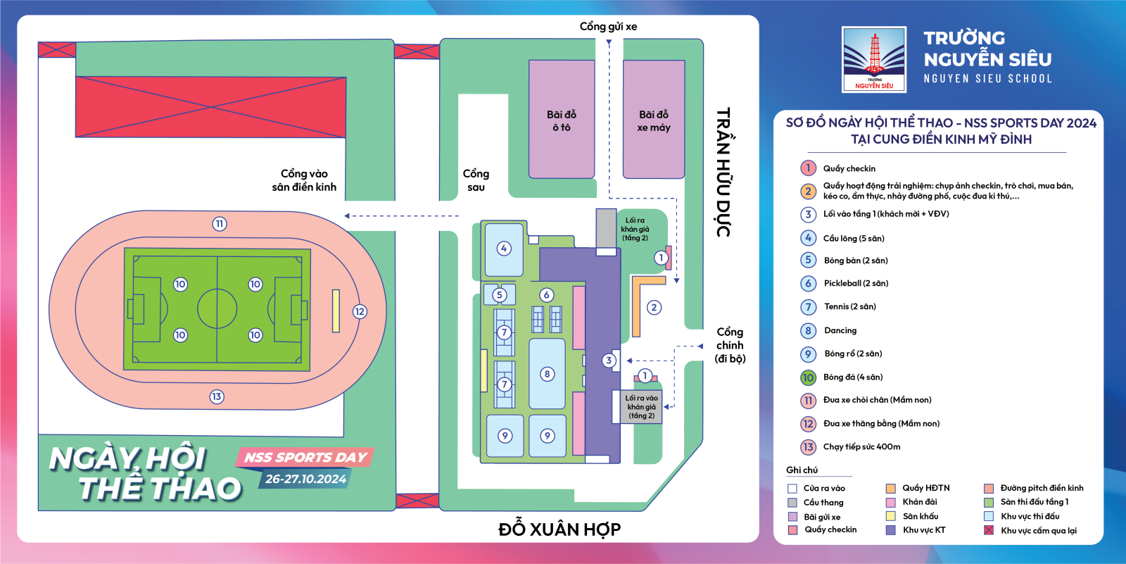 LỘ TRÌNH, SƠ ĐỒ PHÂN BỐ CÁC KHU VỰC HOẠT ĐỘNG - NGÀY HỘI THỂ THAO 2024