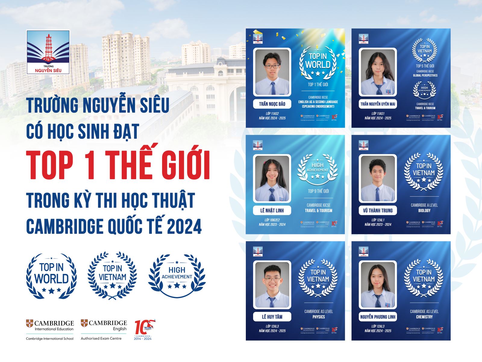 HỌC SINH NGUYỄN SIÊU ĐẠT TOP 1 THẾ GIỚI TRONG KỲ THI HỌC THUẬT CAMBRIDGE 2024