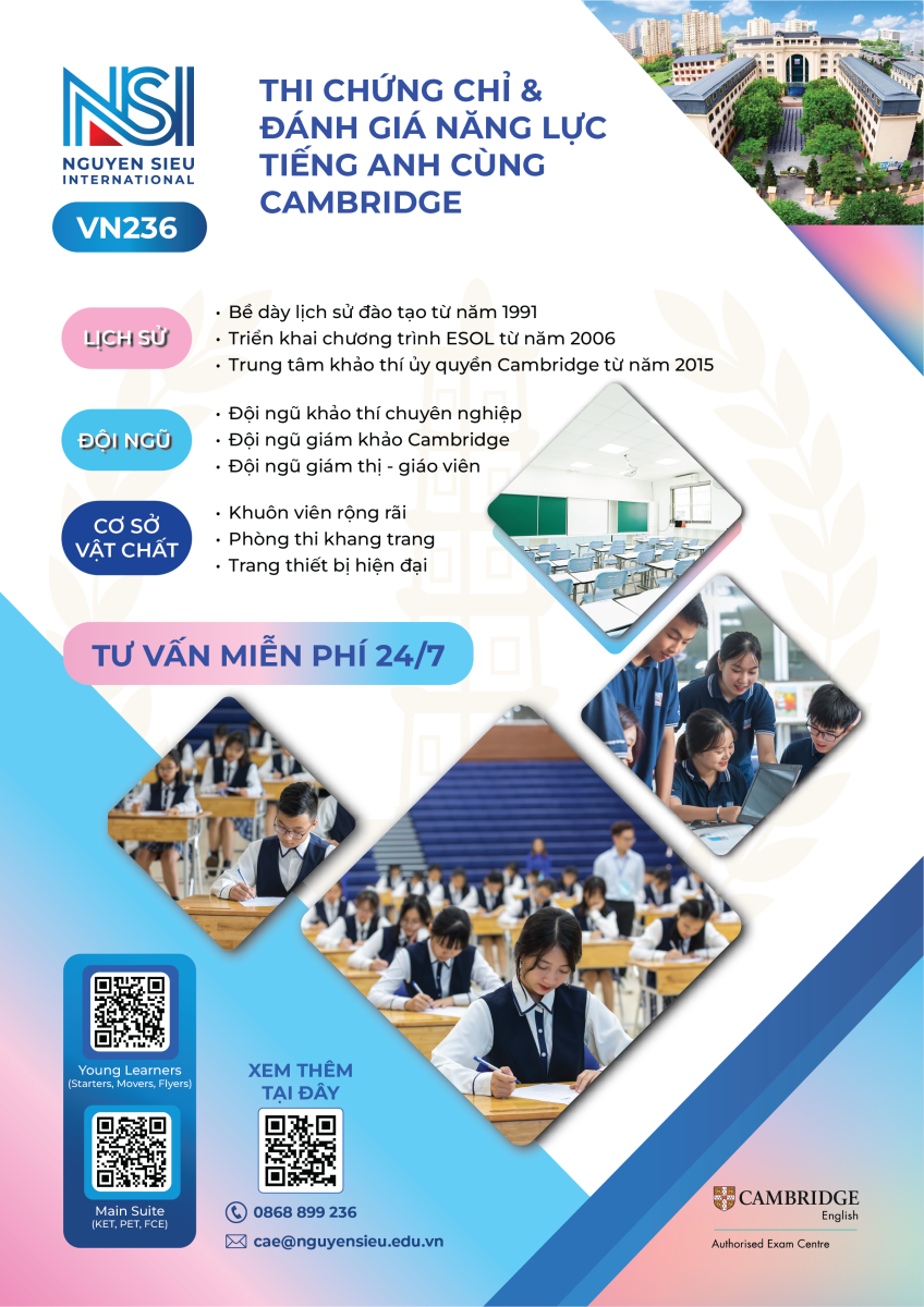 THI CHỨNG CHỈ TIẾNG ANH CAMBRIDGE TẠI TRƯỜNG NGUYỄN SIÊU VN236