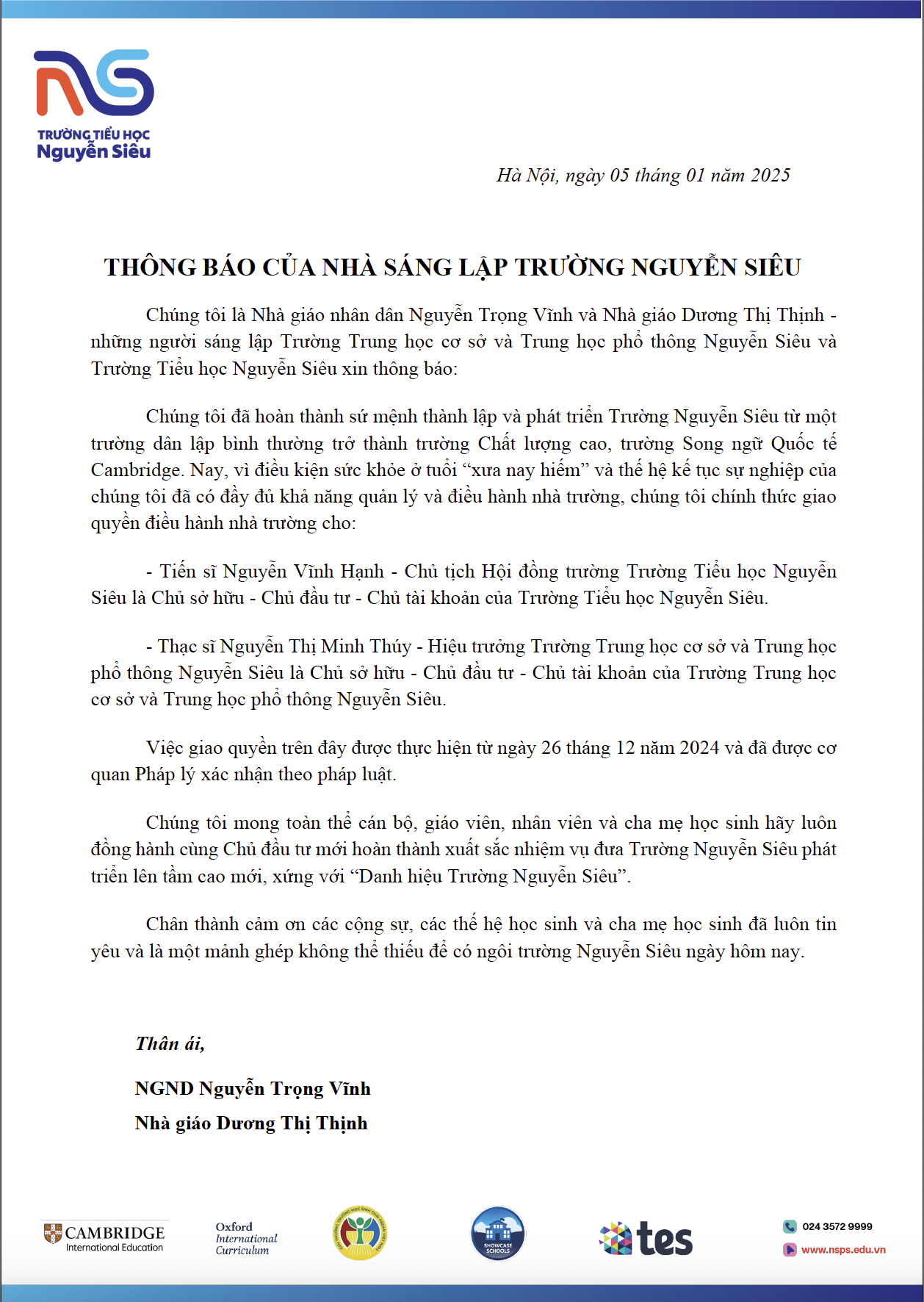 Thông báo của nhà sáng lập